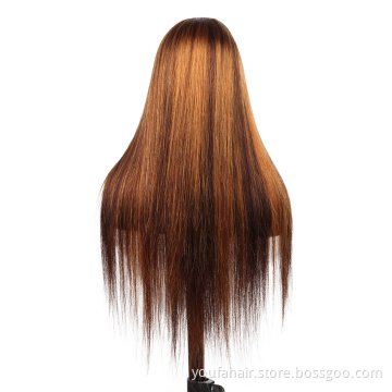 Blonde Long Straight Brown 4X4 HD Lace Highlighted Virgin Human Hair Wigs 10a Highlight Piano Remy Hair Full Wig For Black Women